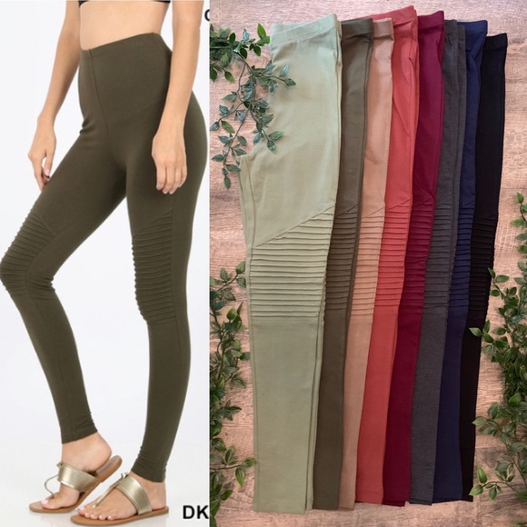 The House Of Gentry Pants - Dark Olive Highwaist Moto Leggings